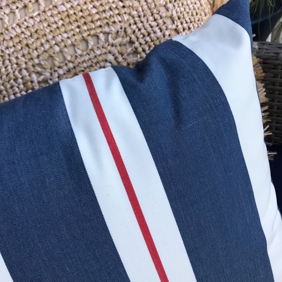 New Pottery Barn Ajay Striped Indoor/Outdoor Lumbar Pillow, Navy Blue Nautical - Picture 6 of 7